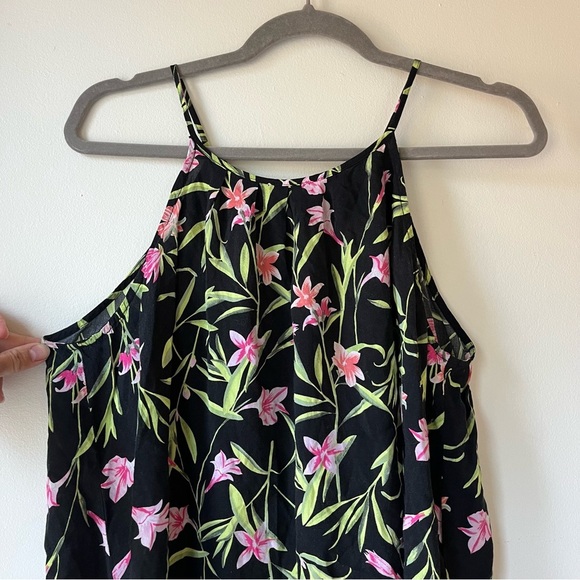 GAP Floral Spaghetti Strap Tank Top Women’s Small Black Pink Green Summer Blouse - Picture 2 of 9